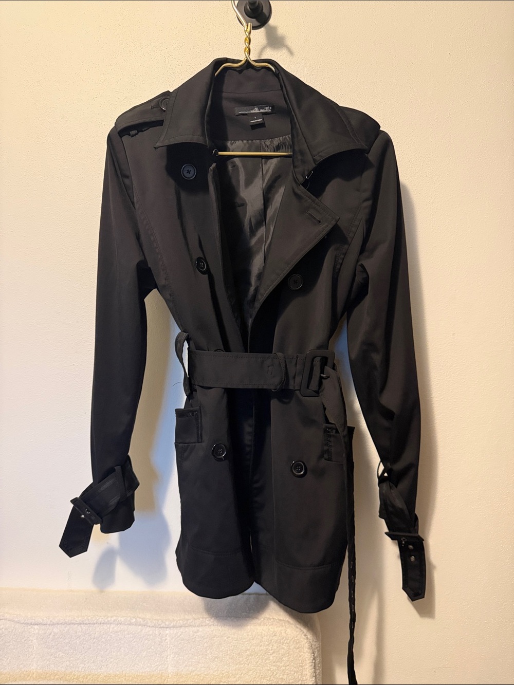 Willi Smith Black Double-Breasted Trench Coat with Belt